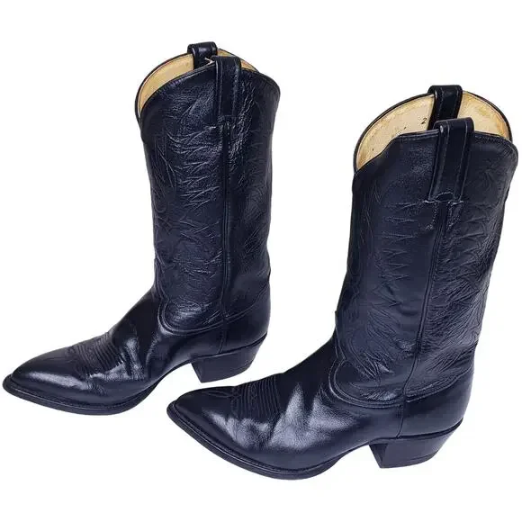 Vtg. TONY LAMA Western Cowboy Boots Black Leather 6711 Men's 9 EE *NOT WIDE* - Picture 1 of 16